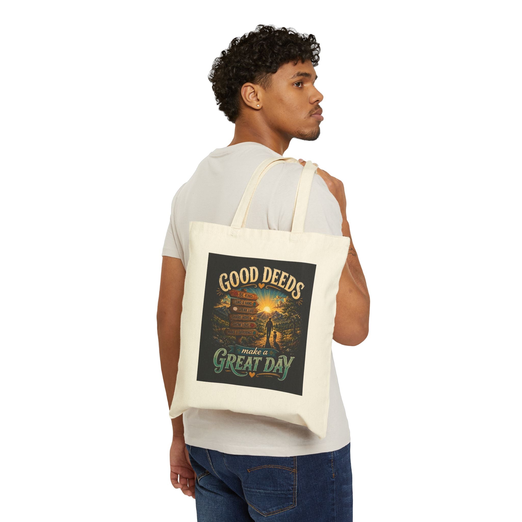 Tote Bag — "Good Deeds Make a Great Day" Inspirational Canvas Grocery Tote