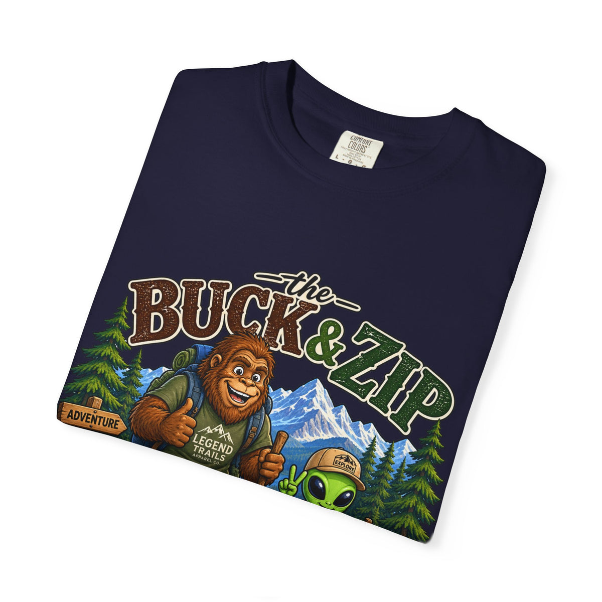 Hiking Club T-Shirt — "The Buck & Zip" Bigfoot & Alien Outdoor Tee
