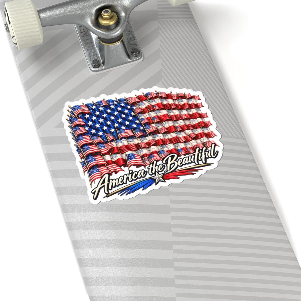 America the Beautiful Flag Sticker — Patriotic Kiss-Cut Decal for Laptops, Water Bottles & Cars
