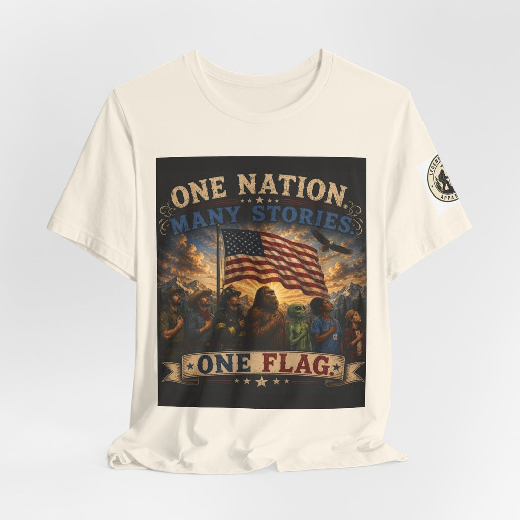 Patriotic Tee — "One Nation Many Stories, One Flag" Graphic T-Shirt