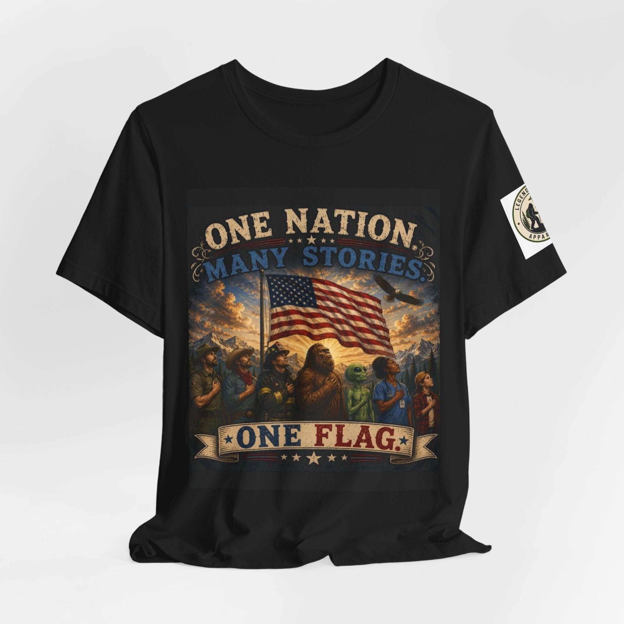 Patriotic Tee — "One Nation Many Stories, One Flag" Graphic T-Shirt