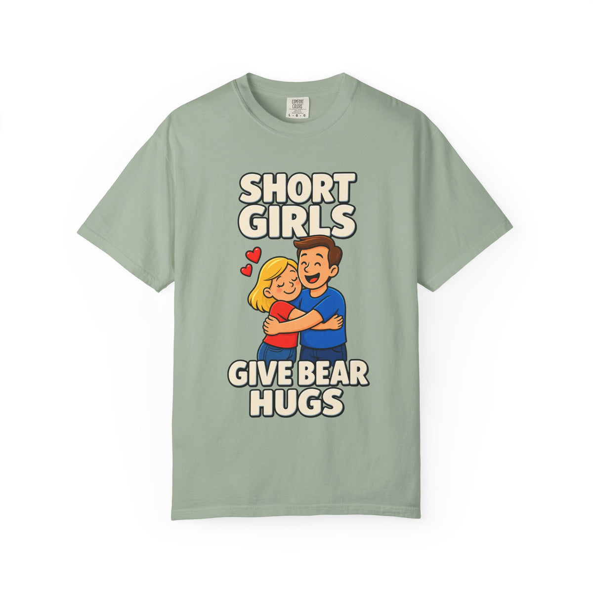 Short Girls Give Bear Hugs T-Shirt — Cute Retro Couple Hug Graphic Tee