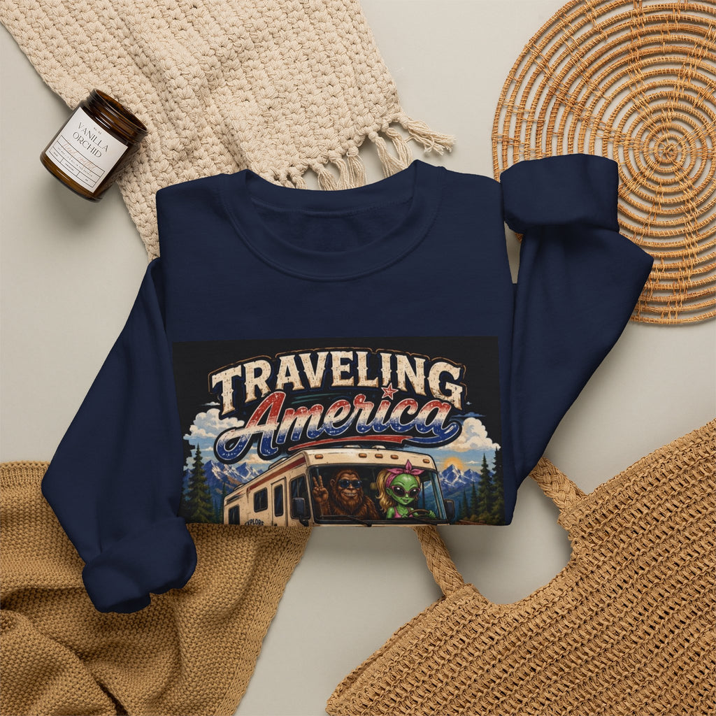 Traveling America Crewneck Sweatshirt — One State at a Time RV Roadtrip Graphic
