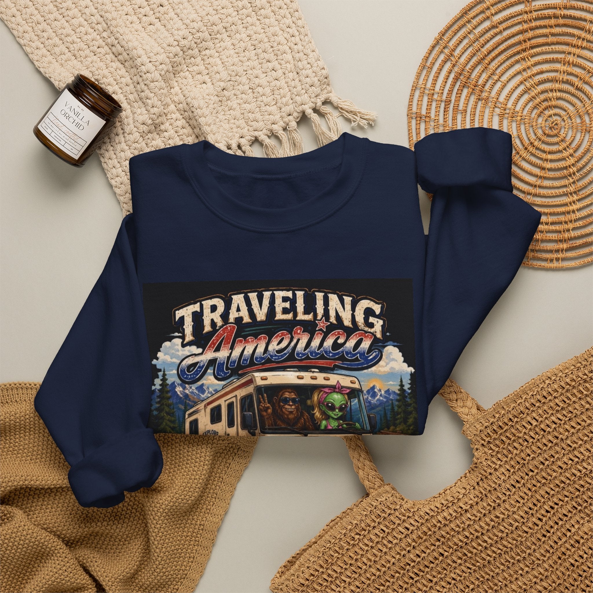 Traveling America Crewneck Sweatshirt — One State at a Time RV Roadtrip Graphic