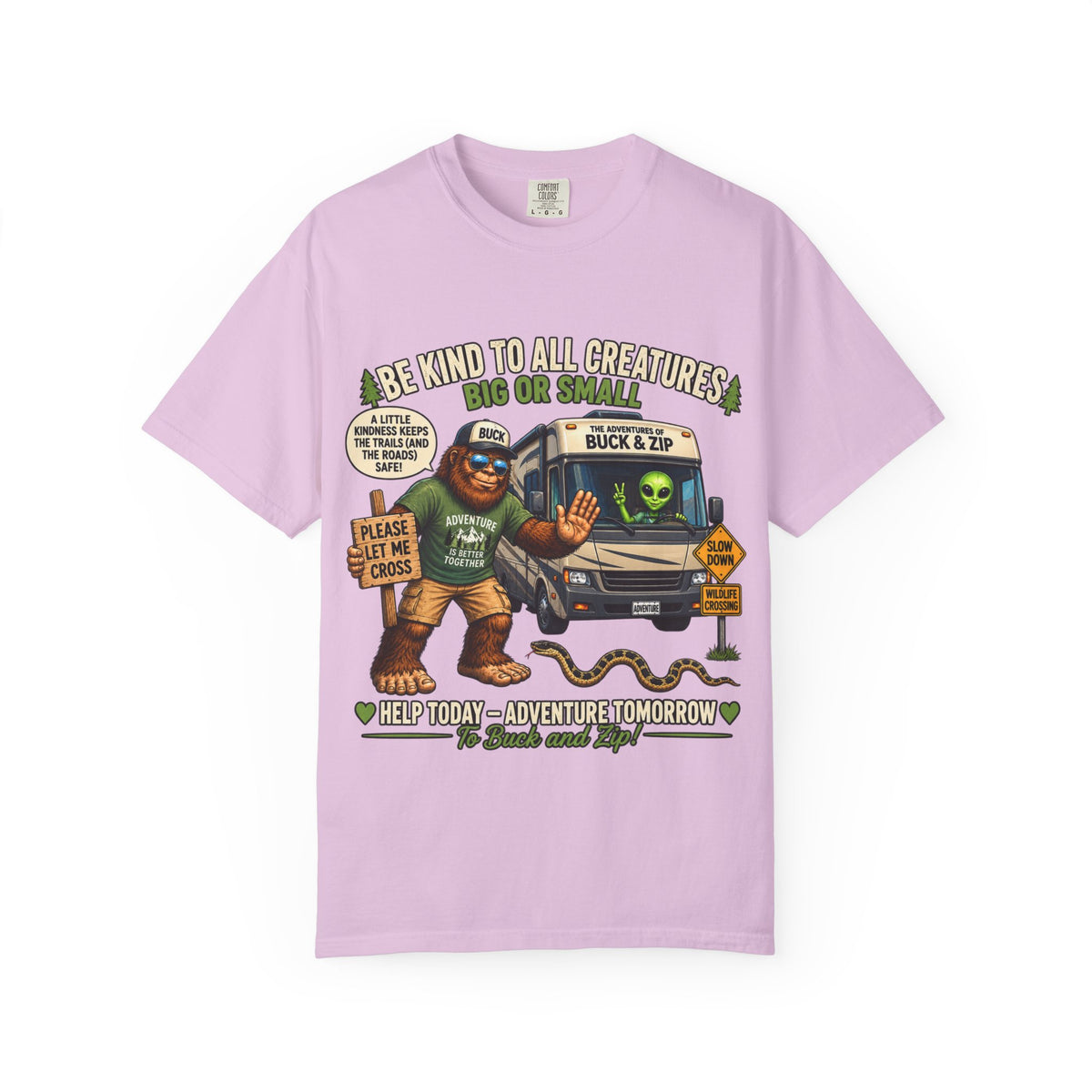 Bigfoot & Alien Rescue T-Shirt — "Be Kind to All Creatures" Adventure Tee